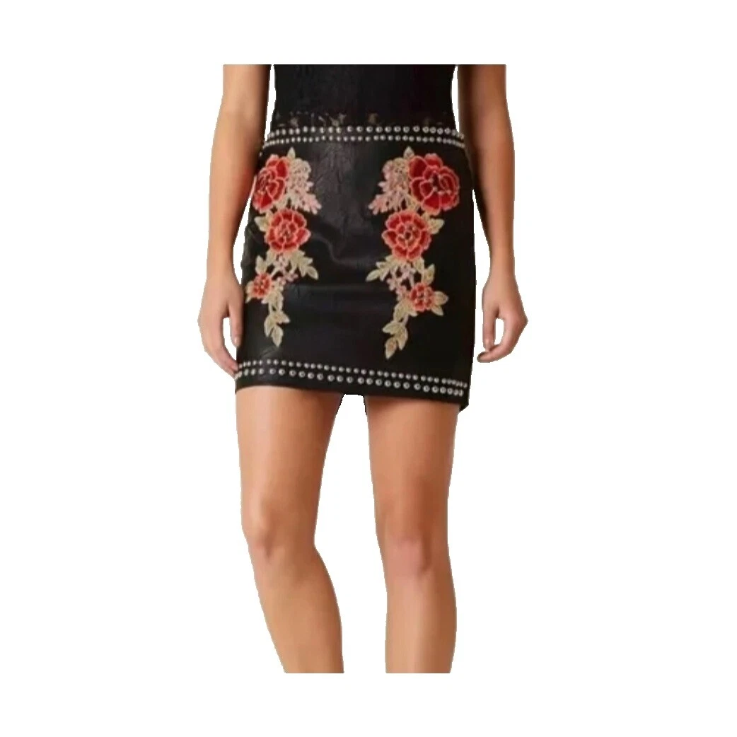 Faldas para mujer floral de piel sintética