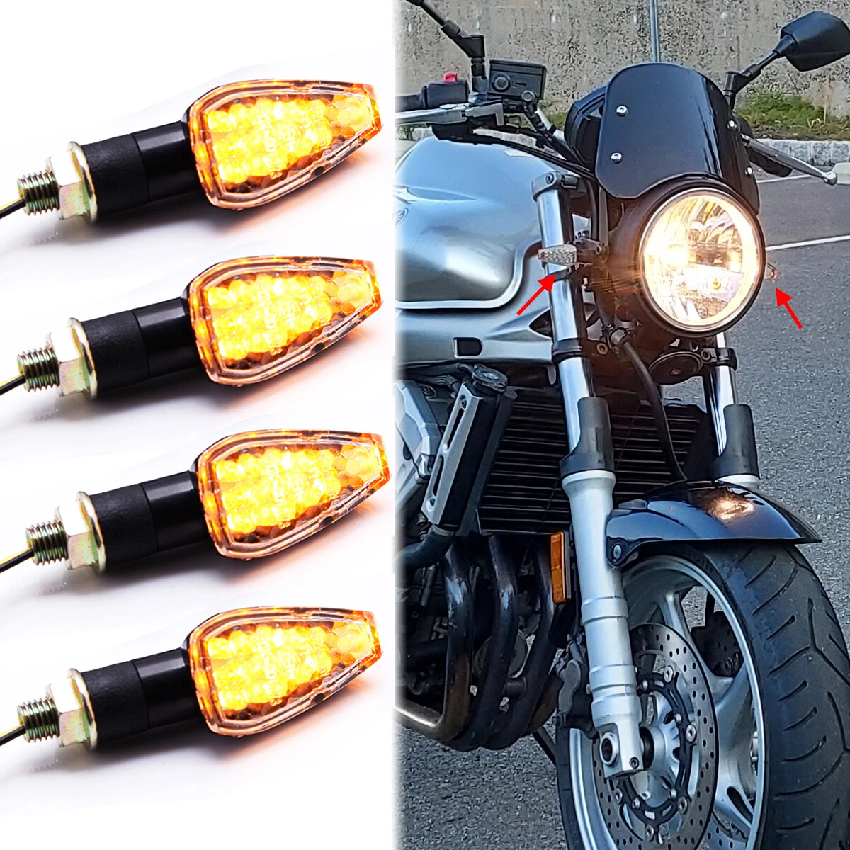 1 Set Front & Rear Motorcycle Turn Signals Blinker Lamp Amber