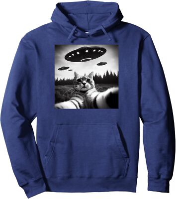 Cat Selfie With Alien Ufo Funny Gifts Cool Present Unisex Hooded Sweatshirt