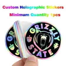 100 Holographic Stickers Custom Logo Name Waterproof Laser Silver Die Cut Vinyl