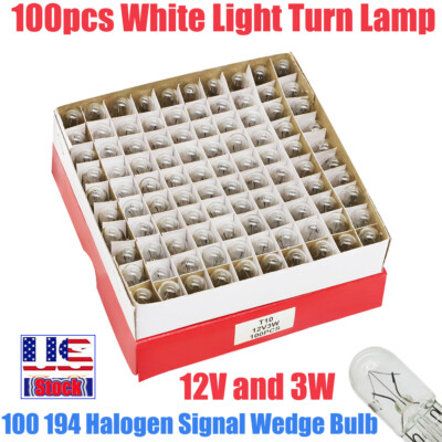 100 PCS 194 Halogen Signal Wedge Bulb T10 12V 168 White Light Turn Lamp Marker