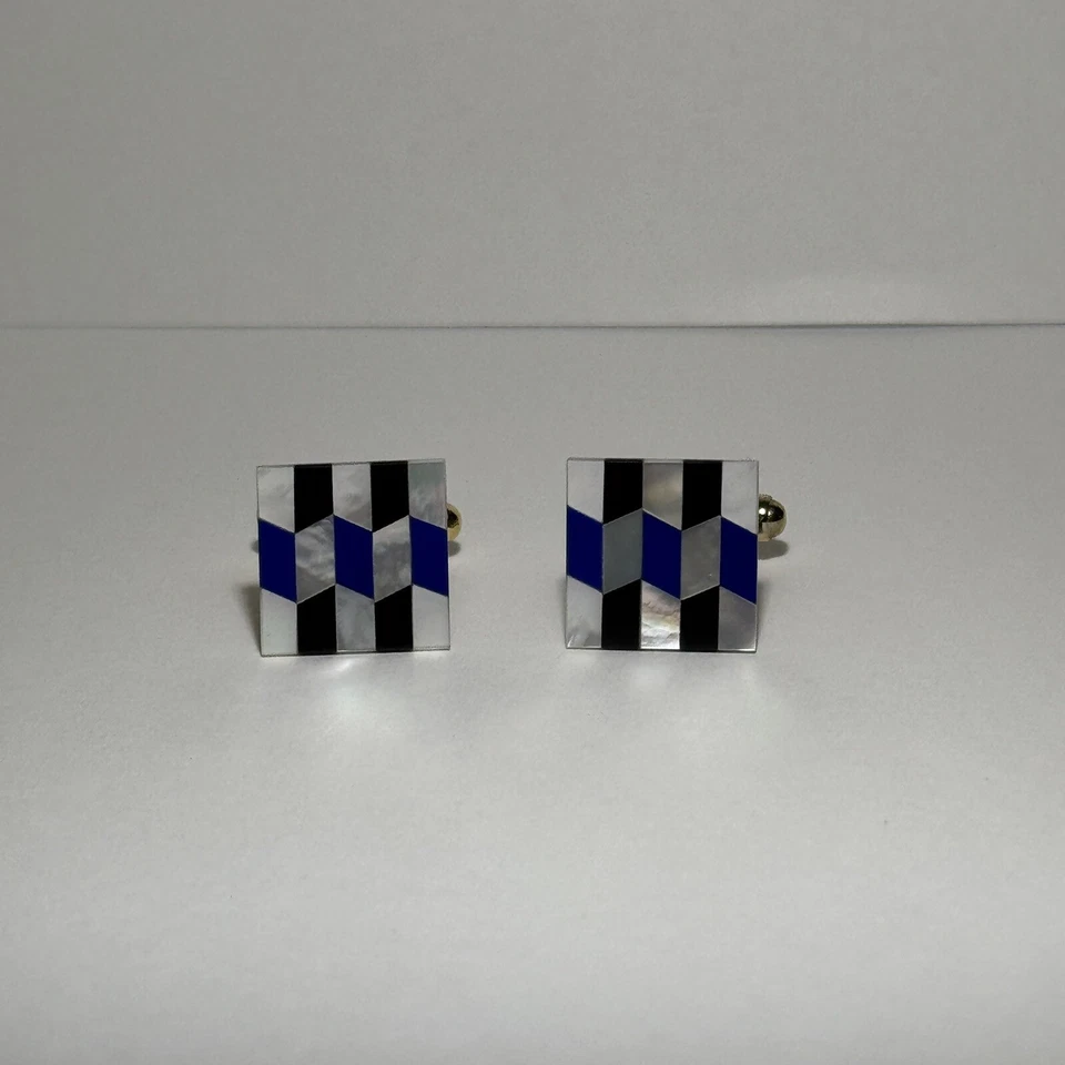 Elegant Vintage Mother Pearl And Black Onyx With Blue Stone - Image 3 of 4