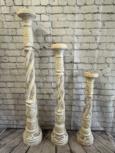 80cm White Tall Candlestick Shabby Chic Distressed Twist Column Candle Holder - Picture 7 of 8