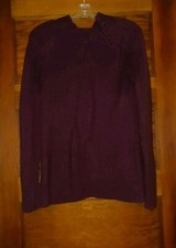 Loft Sweater Pullover Mock Neck Woven Plum Button Neck Size Small 1820