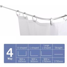 Croydex Fineline Shower Curtain Rail Kit - Stainless Steel Chrome 4-Way Fit