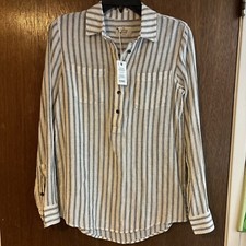 marine layer carrie popover 1/2 button up linen blend long sleeve top sz xs NWT