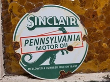 VINTAGE SINCLAIR PORCELAIN SIGN OLD DINO GAS PUMP PLATE STATION SERVICE GARAGE 6