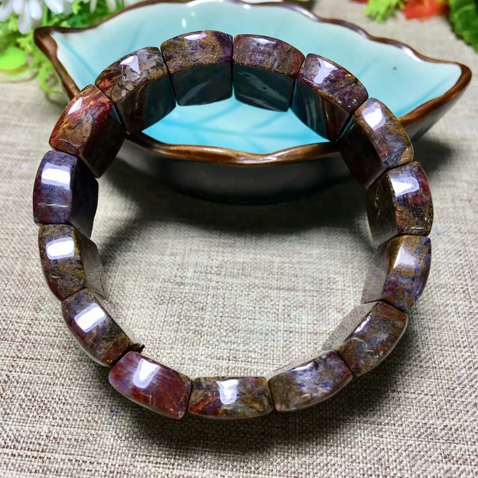 Pulsera de cuentas de piedras preciosas de pietersita roja natural AAA Foto 4 de 4