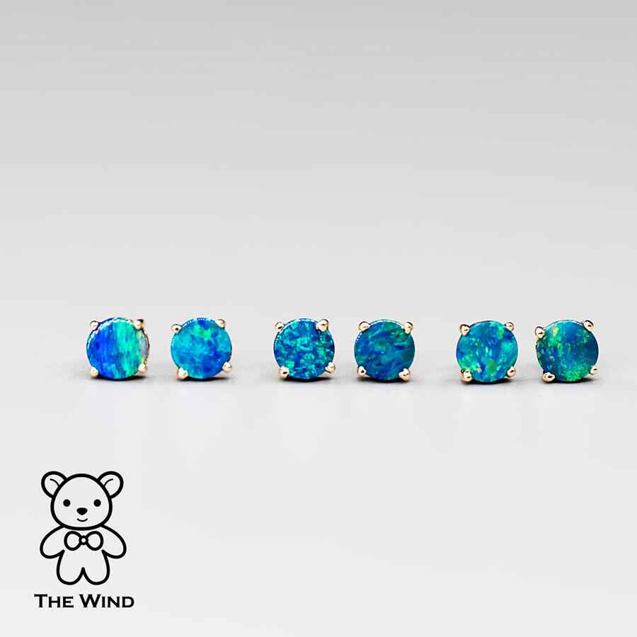HARMONIOUS 14KT YELLOW GOLD AUSTRALIAN SOLID WHITE OPAL STUD EARRINGS