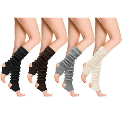 Women Ballet Leg Warmers 4 Pair, Ribbed Knitted Stirrup Legwarmers for Girls,...