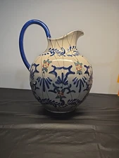 Hand Painted Expression Mediterranean Blue Pitcher with Handle