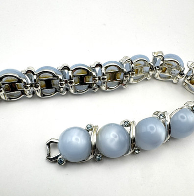 Vintage Lisner Bracelet Blue Moonglow Lucite Silver Tone MCM 1950s