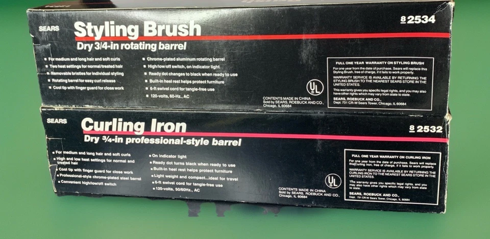 Винтажный Sears щетка для завивки железа набор новый из старых запасов 8-2534 8-2532 съемные вращающиеся щетинки - Изображение 2 из 3
