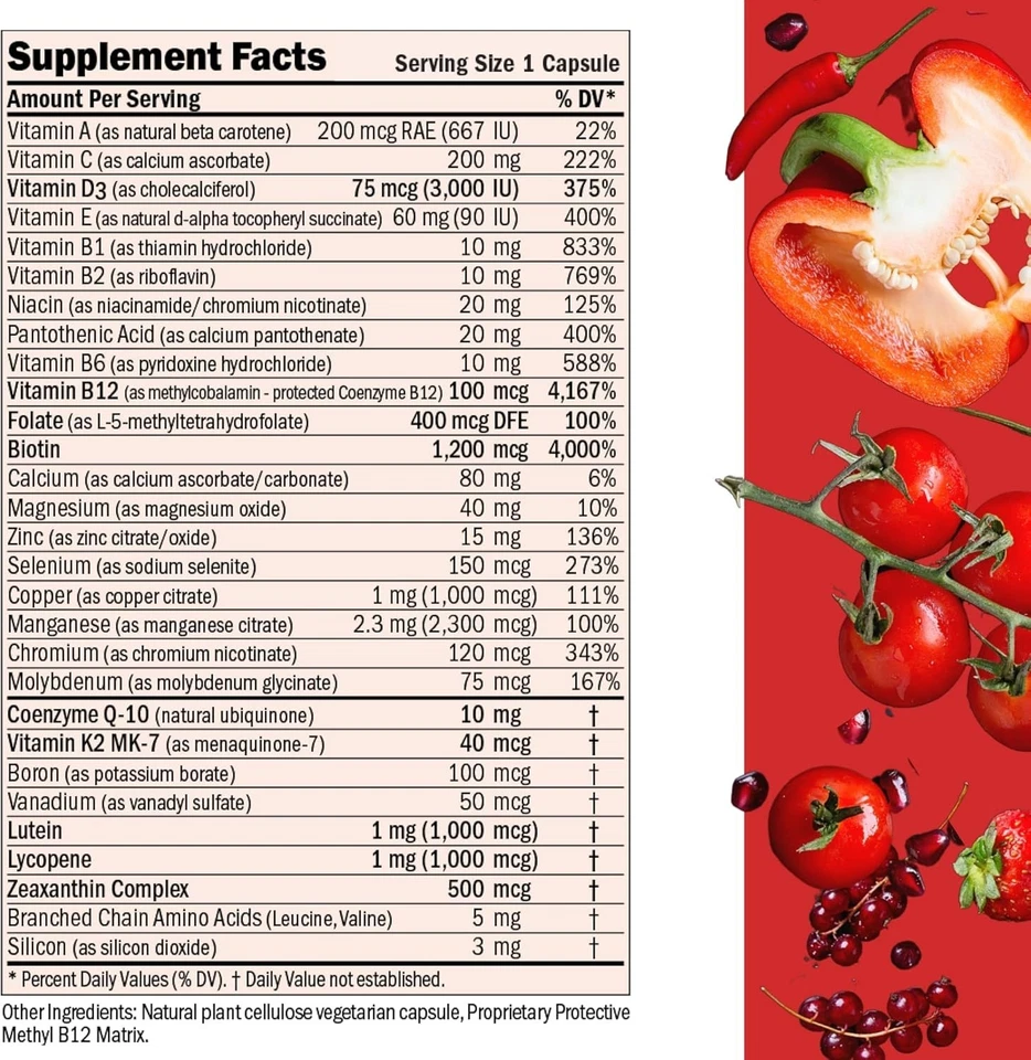 Essential-1 Multivitamin 3000 IU Vitamin D3 60 Small Capsules - 100 Mcg Methyl B - Image 2 of 4