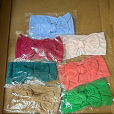 Lot of 7 Solid Bow Headbands Multicolor Fabric Hair Accessories Set