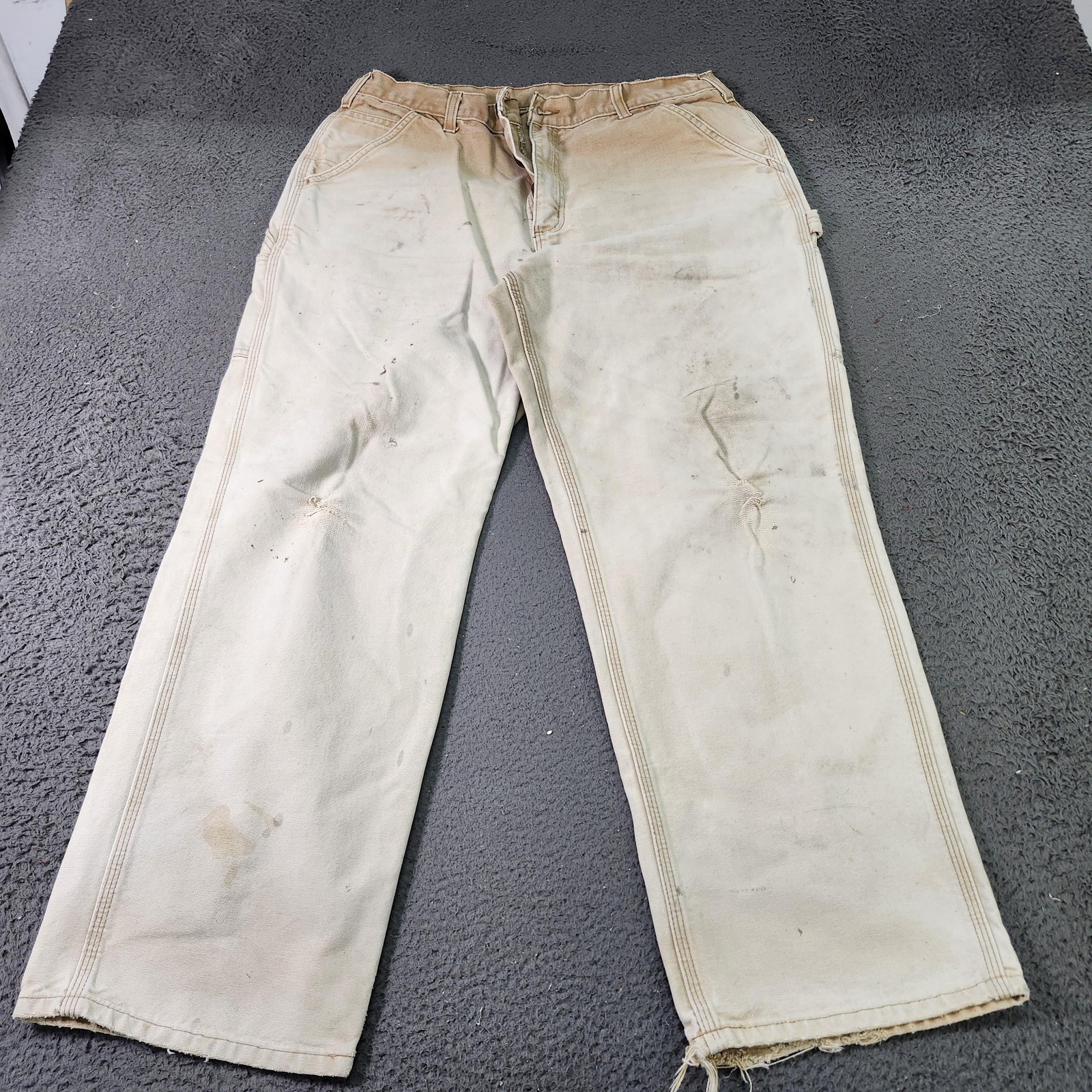 Carhartt Pants Mens 36x29 Beige Canvas B11 BRN Dungaree Fit Carpenter Workwear