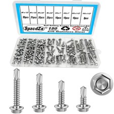 Self Drilling Screws Assortment Kit,150Pcs 410 Stainless Steel