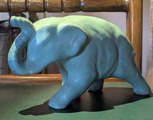 Vintage Van Briggle Elephant – AA Belly Mark – Matte Blue Green Glaze