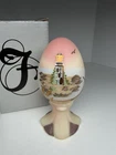 Fenton Burmese Egg Uranium, Hand Painted Lighthouse, Limited 800/3000 Box