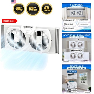 Twin Window Fan with Reversible Airflow Control, 9 inch, Auto-Locking Expande...