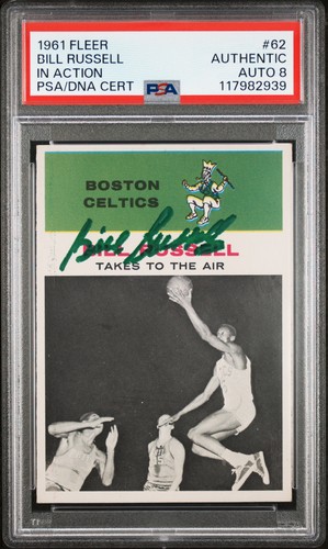 1961 FLEER IN ACTION #62 BILL RUSSELL PSA AUTHENTIC AUTO 8