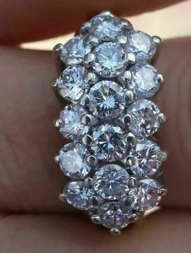 Antiguo anillo de boda Art Deco de oro amarillo de 14 quilates con diamantes redondos de 3,50 quilates FN Foto 3 de 3