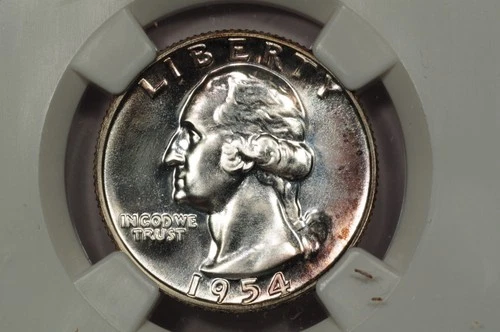 1954-P WASHINGTON QTR / HIGH GRADE PROOF WITH LIGHT OBV PURPLE TONING / NGC PF68