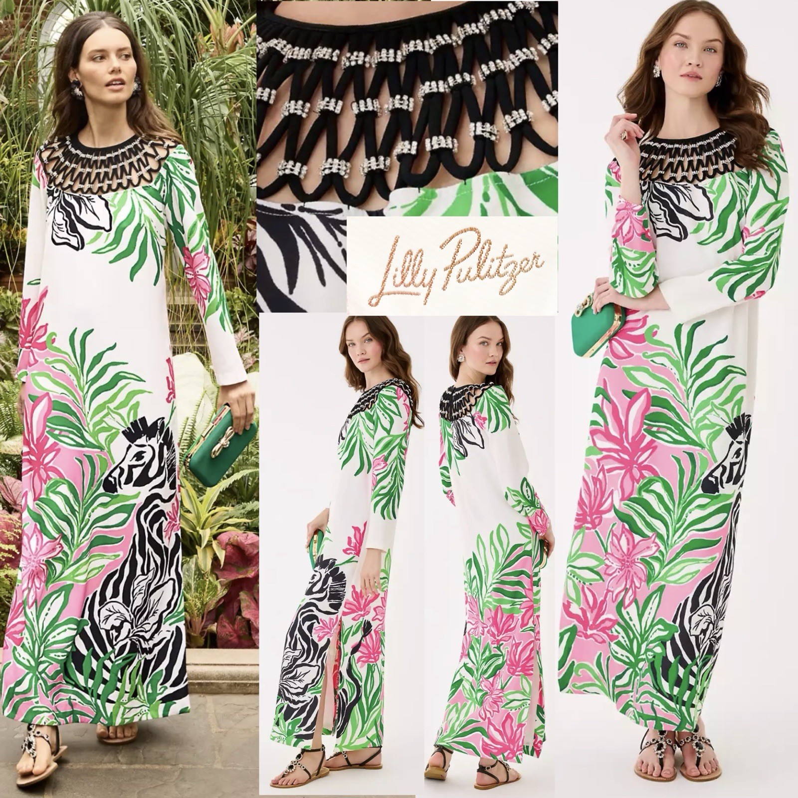 Nuevo con etiquetas $598 Lilly Pulitzer Jaycen Maxi 10 pulgadas Coco Prancing In The Moonlight Eng