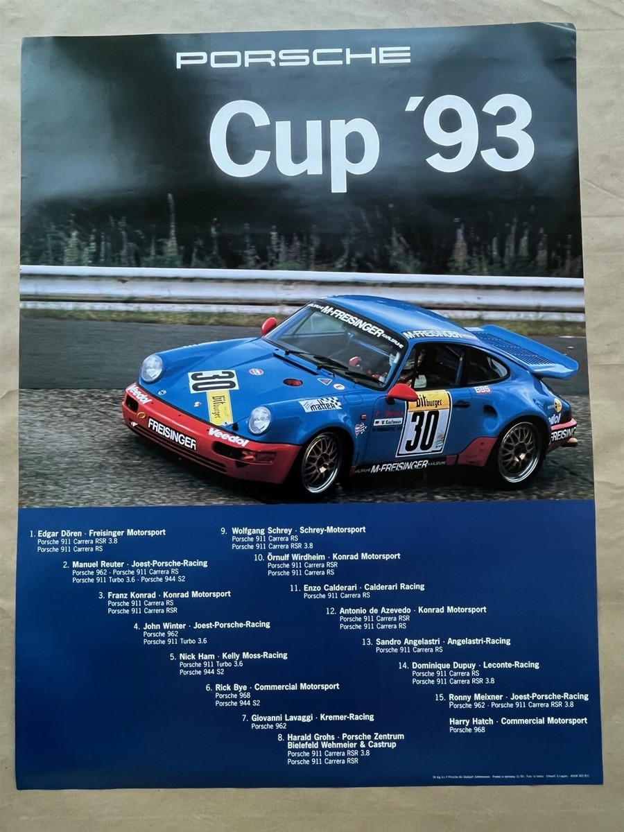 Affiche Vintage Porsche 911 993 Super Cup 1996 - Course - Format 40x30 Pouces - Rare Et Originale
