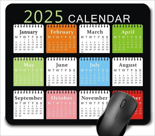 2025 Calendar Mouse Pad, Gaming Rectangle Mousepad for Black Colorful