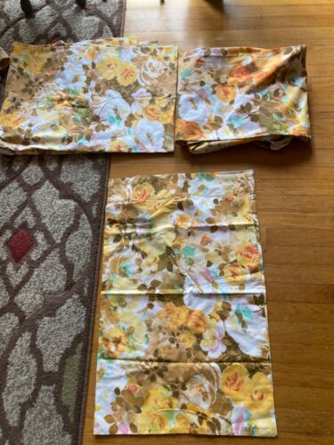 Draps plats vintage Cannon Renoir rose minable double floral ajusté + taie d'oreiller ENSEMBLE - Photo 1/7