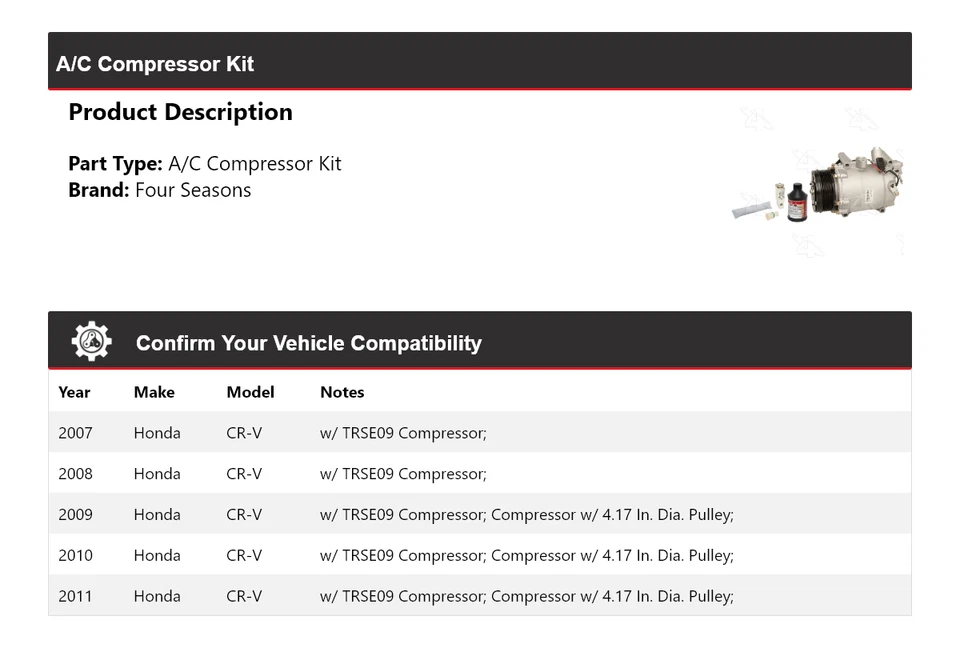 Kit de compresor de aire acondicionado para Honda CR-V 2007-2011 4 estaciones 2008 2009 2010 Foto 2 de 4