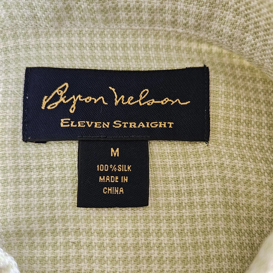 Camisa Byron Nelson Para Hombres M Verde Claro Seda SS Abotonada Once Recta Golf Y2K Foto 3 de 4