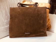 Borsa in ecopelle tipo scamosciato, marrone a mano con manici