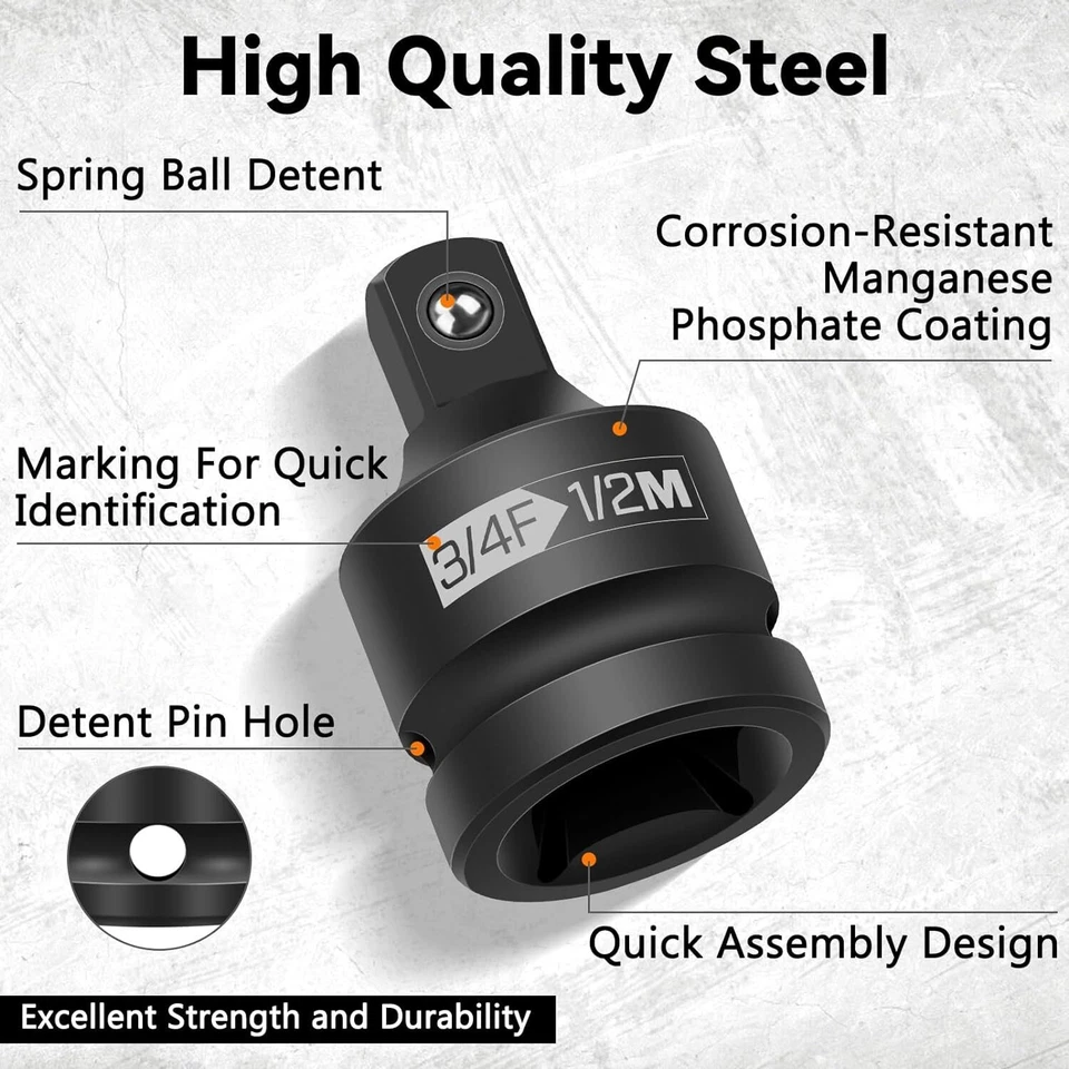 9 Piece Impact Socket Adapter and Reducer Set,1/4", 3/8", 1/2", 3/4" Drive So... - Image 3 of 4