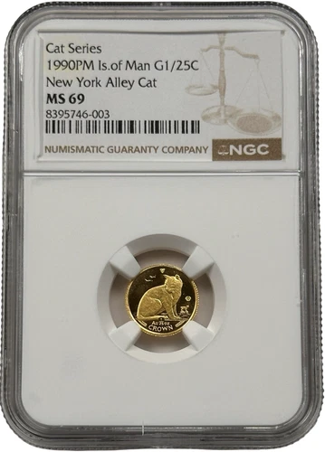 1990 Isle of Man Gold New York Alley Cat Series 1/25 oz Crown Coin NGC MS 69