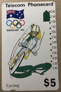 Telecom Phonecard $5 magnetic Barcelona Olympics Cycling Australia Rare Use