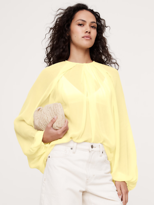 BANANA REPUBLIC S Chiffon Twist-Neck Top Small Yellow #742552 NEW