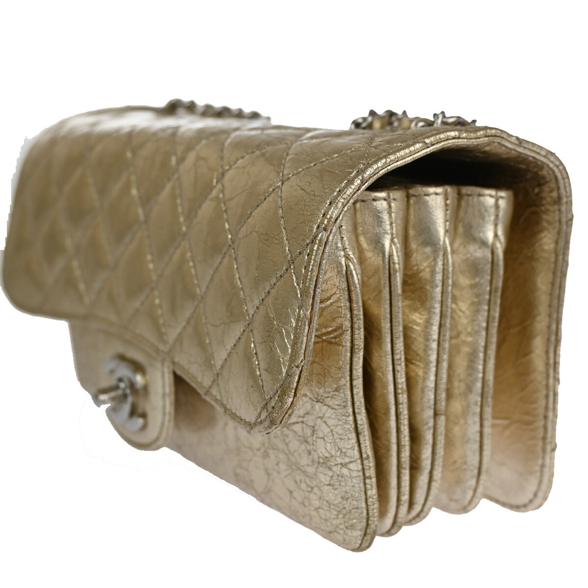 CHNAEL CC Matelasse Chain Shoulder Bag Crinkled Leather Accordion