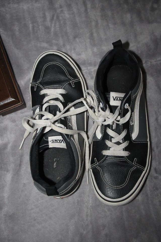 Zapatillas Vans Youth 6Y Cuero Superior Negras Con Cordones Informales Patín Foto 4 de 4