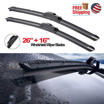 26'' & 16'' INCH Windshield Wiper Blades Bracketless QUALITY Car Front J-HOOK 