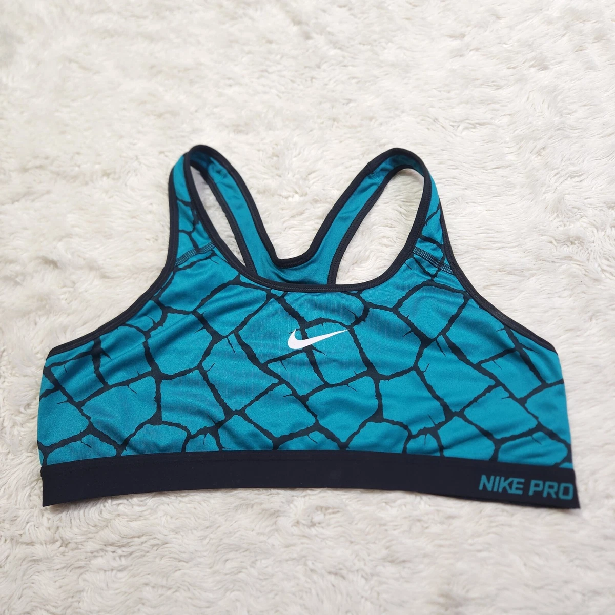 Nike Pro Sports Bra Size XL Teal Black Trim Polyester Blend Y5