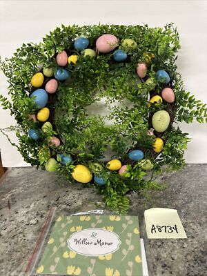 Willow Manor 22'' Decorative Pastel Easter Eggs Spring Wreath Fern Greenery New