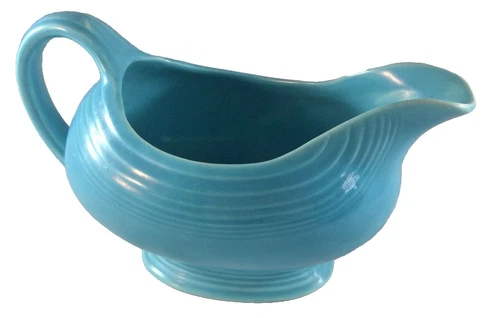 vintage Fiestaware HLC Sauce Boat turquoise handle footed 5" x 4.5" x 8" #34 USA