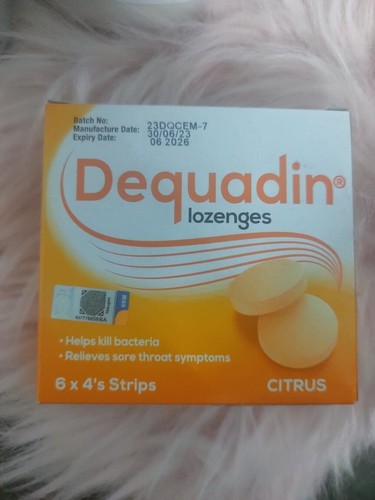 1 Box 24's DEQUADIN Citrus Lozenges (Dequalinium) Sore Throat - Picture 2 of 2