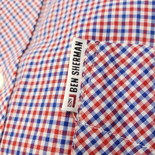 Ben Sherman Mens Shirt Large (Slim) Modern Fit Red Blue Check Micro Gingham - Picture 9 of 14