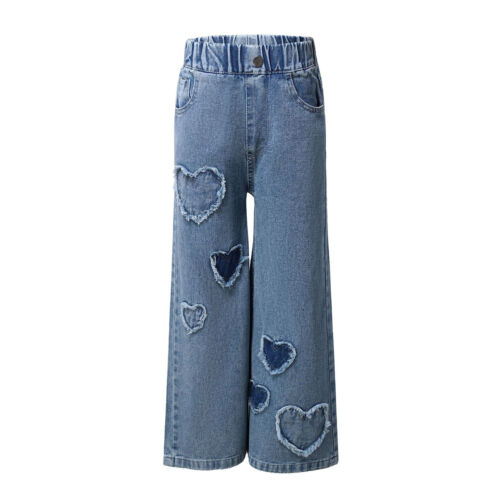 Kinder Mädchen Jeans Reisen Denim Weites Bein Hosen Einkaufen Unten Gerade - Bild 10 von 20