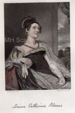 LOUISA CATHERINE ADAMS First Lady ANTIQUE Portrait c1860 hand col.