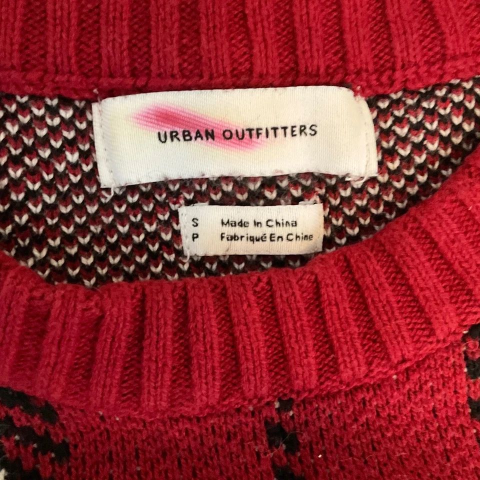 Urban Outfitters Red Oversized Retro Sweater With Dog Patch Size Small - Image 3 of 4