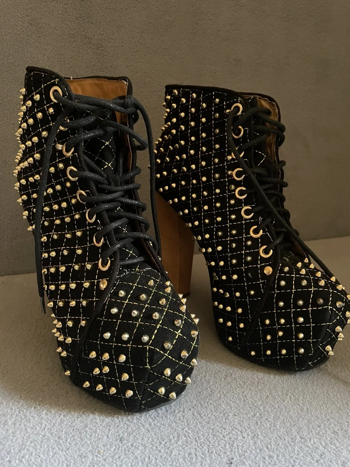 Jeffrey Campbell Lita Q Gold Studded Black Bootie Shoe Women's Size 5.5 M - Image 2 of 4